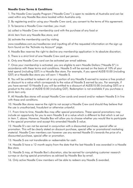 Noodle Crew Terms Conditions Noodle Crew Noodle Box