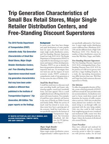 Trip Generation Characteristics of Small Box Retail Stores, Major ...
