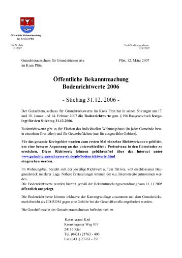 Öffentliche Bekanntmachung Bodenrichtwerte 2006 ... - Kreis Plön