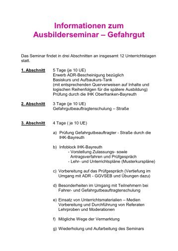 Informationen zum Ausbilderseminar â Gefahrgut