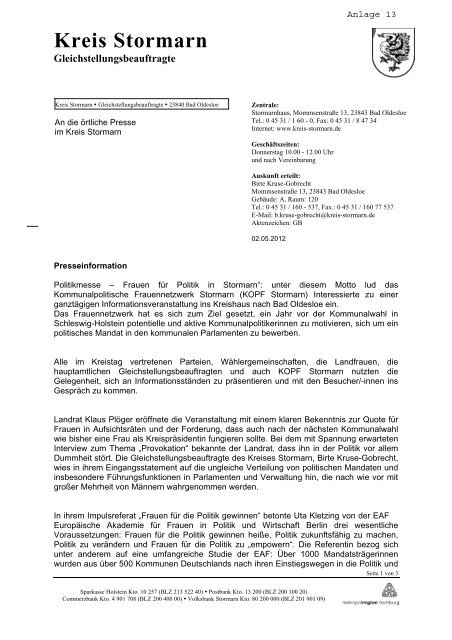 4. Tätigkeitsbericht der Gleichstellungsbeauftragten ... - Kreis Stormarn
