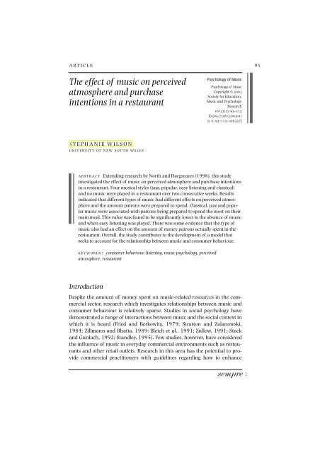 The effect of music on perceived atmosphere and purchase ...