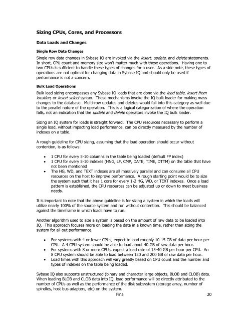 A Practical Hardware Sizing Guide for Sybase IQ