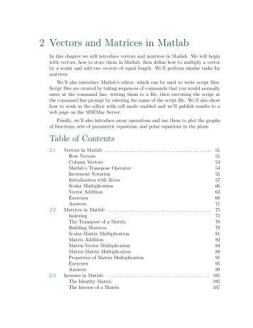 Chapter 2 Vectors and Matrices in Matlab - College of the Redwoods