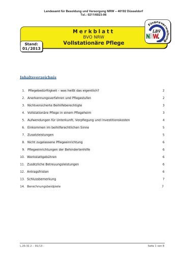 BVO Vollstationäre Pflege - Landesamt für Besoldung und Versorgung