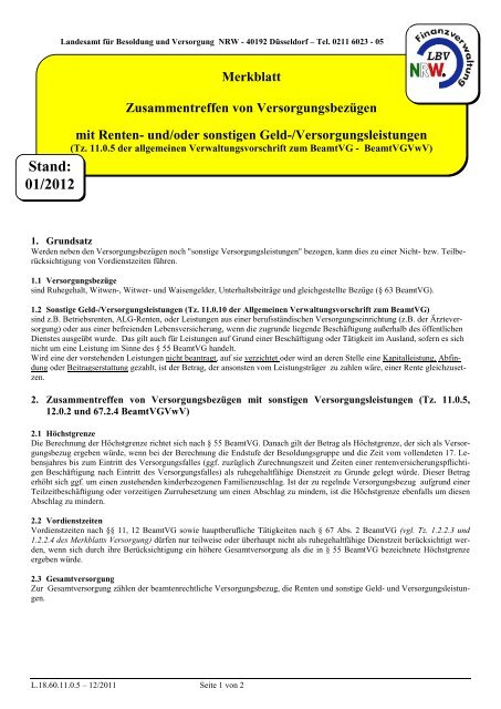 Merkblatt Zusammentreffen von Versorgungsbezügen mit Renten