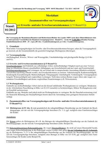 Merkblatt Zusammentreffen von Versorgungsbezügen mit Erwerbs