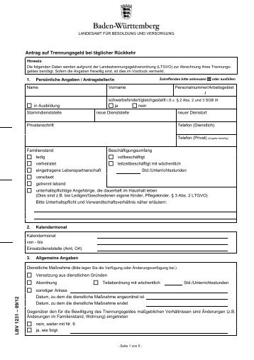 Antrag auf Trennungsgeld bei täglicher Rückkehr LBV 1231 