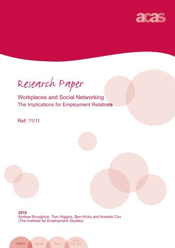 Research Paper. Workplaces and Social Networking - Acas