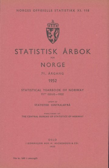 Statistisk Årbok for Norge 1952 - Statistisk sentralbyrå