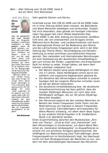 Aller Zeitung vom 16.04.2008, Seite 9 Auf ein Wort, Dirk Reitmeister ...