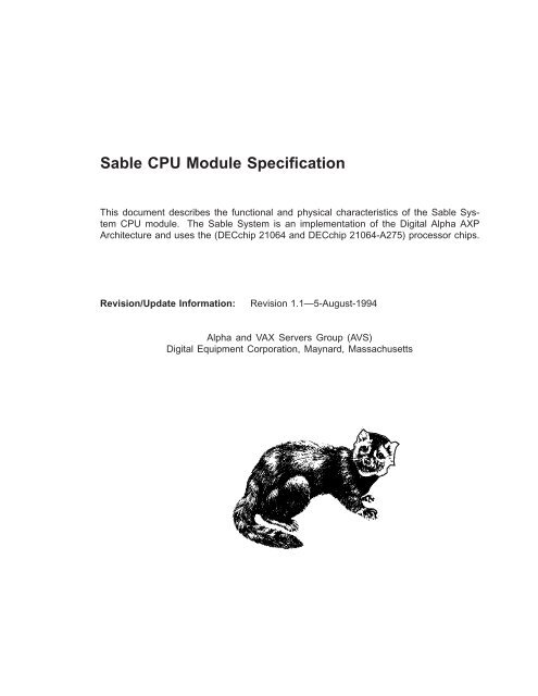 Sable CPU Module Specification