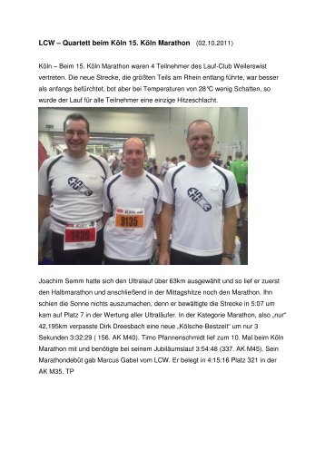 Koeln-Marathon vom 02.10.2011 - Lauf-Club Weilerswist eV