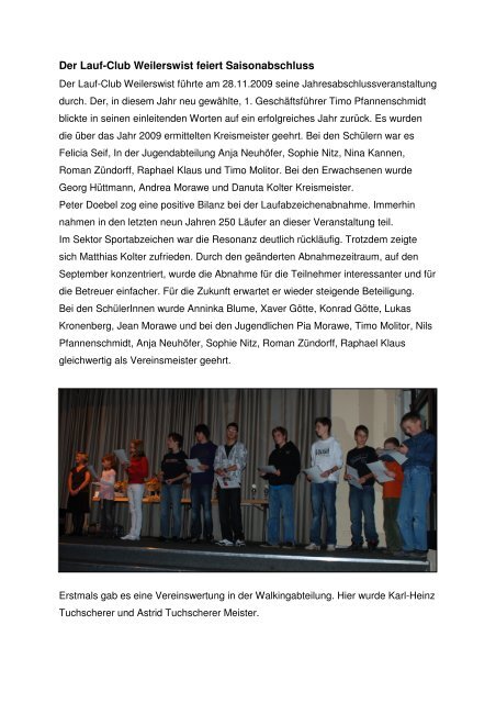 Jahres Abschlussfeier vom 25.11.2009 - Lauf-Club Weilerswist eV