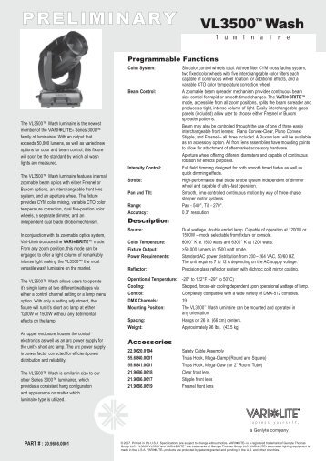 VL3500W DS spec sheet