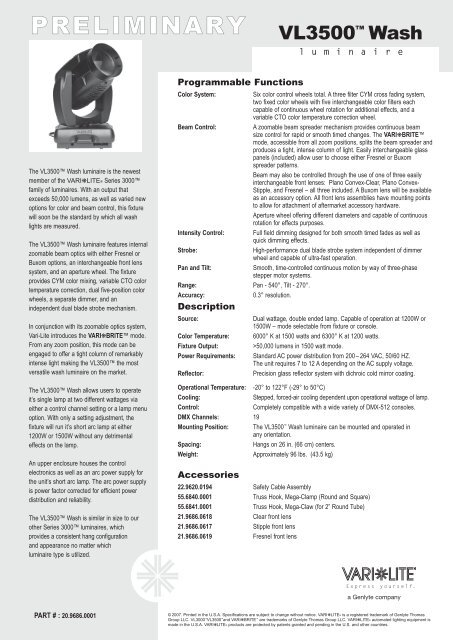 VL3500W DS spec sheet