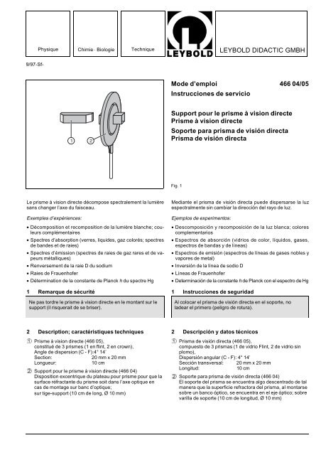 LEYBOLD DIDACTIC GMBH Mode d'emploi 466 04/05 Instrucciones ...