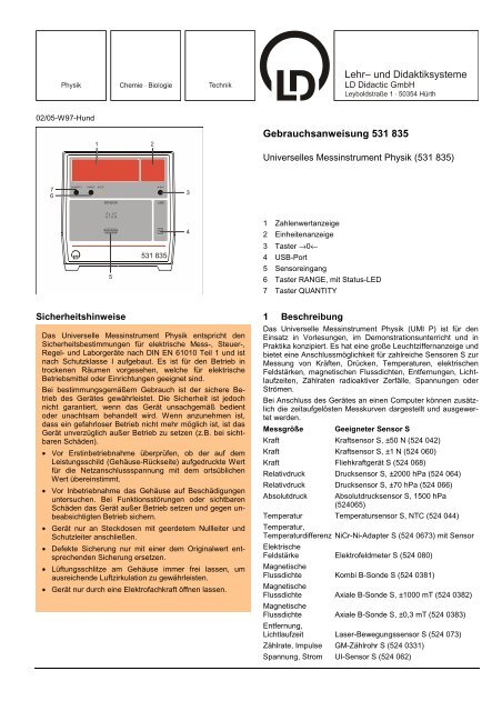 Gebrauchsanweisung 531 835 - LD DIDACTIC