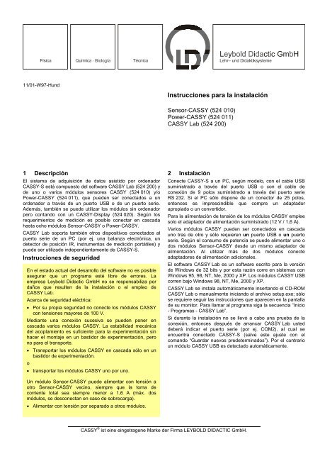 Instrucciones para la instalaciÃ³n - LD DIDACTIC