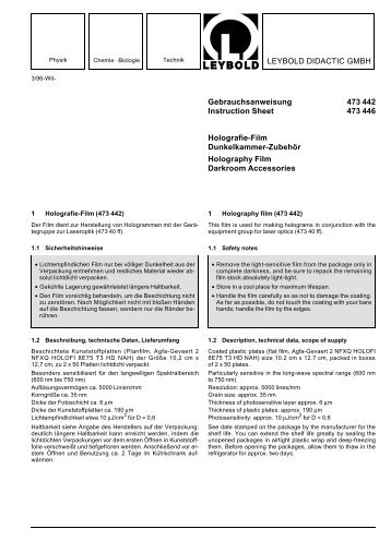 LEYBOLD DIDACTIC GMBH Gebrauchsanweisung 473 442 ...