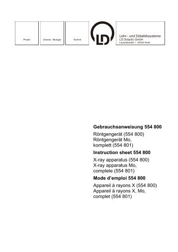 Gebrauchsanweisung 554 800 Röntgengerät (554 ... - LD DIDACTIC