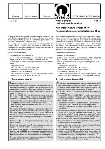 LEYBOLD DIDACTIC GMBH Mode d'emploi 521 70 Instrucciones de ...