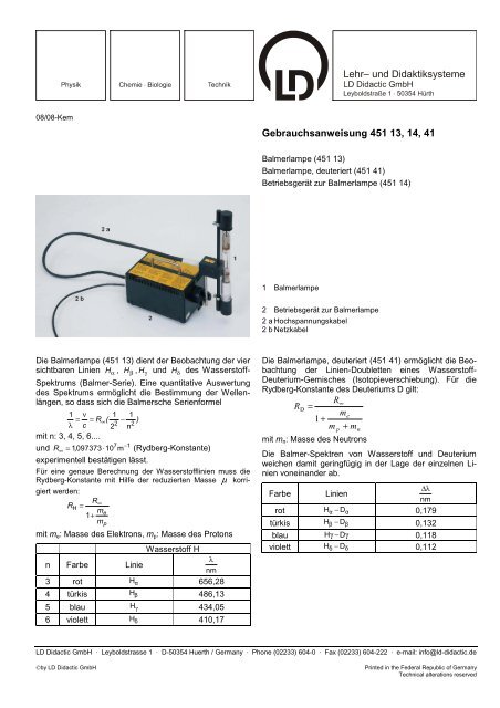 Gebrauchsanweisung 451 13, 14, 41 - LD DIDACTIC