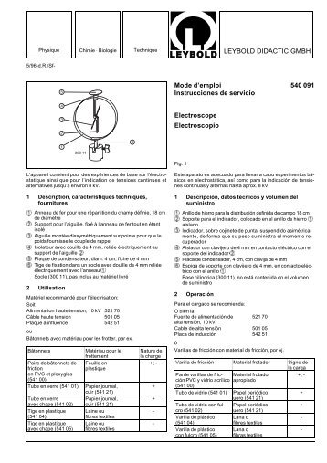 LEYBOLD DIDACTIC GMBH Mode d'emploi 540 091 Instrucciones ...