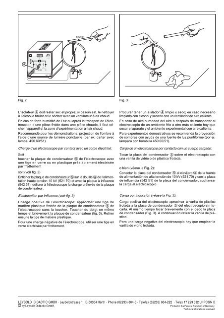 LEYBOLD DIDACTIC GMBH Mode d'emploi 540 091 Instrucciones ...