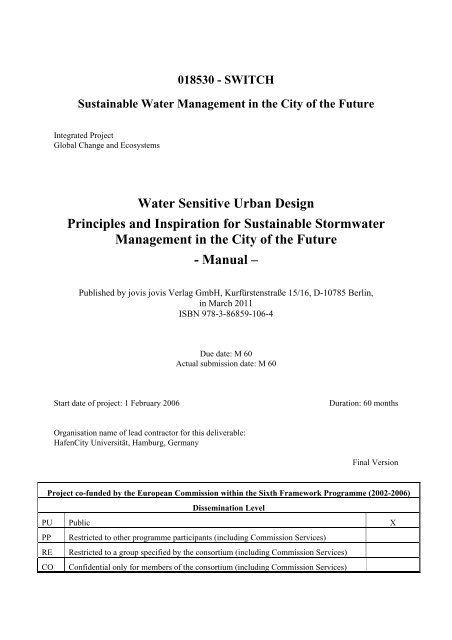 Water Sensitive Urban Design Principles and Inspiration for - SWITCH - Water Management Urban Design Principles
