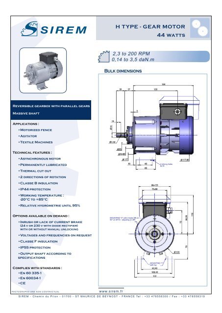 H TYPE - GEAR MOTOR 44 watts - sirem