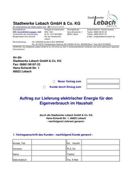 Stromvertrag - Stadt Lebach