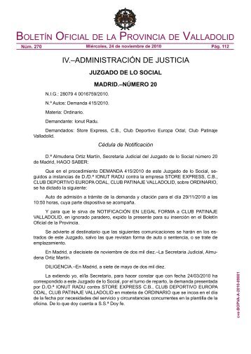 Edicto de Notificación en procedimiento Demanda 415/2010