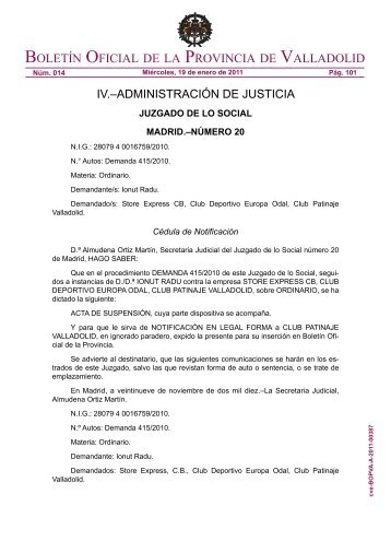 Edicto de Notificación en procedimiento Demanda 415/2010