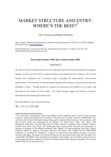 MARKET STRUCTURE AND ENTRY: WHERE'S THE BEEF? - CEPR