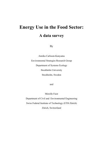Energy Use in the Food Sector: A data