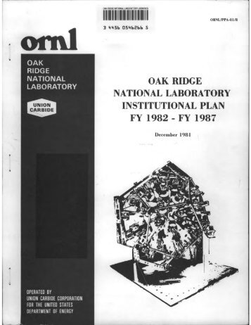 Oak Ridge National Laboratory Institutional Plan: FY 1982-1987