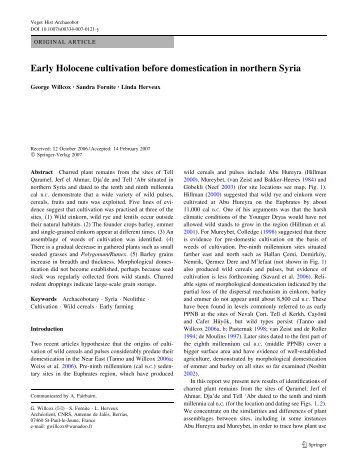 Early Holocene cultivation before domestication in ... - Willcox, George