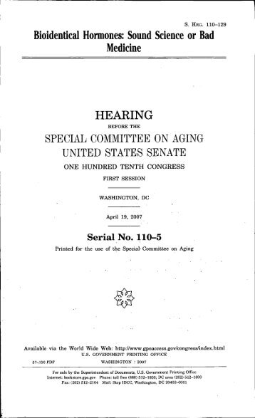 Bioidentical Hormones - U.S. Senate Special Committee on Aging