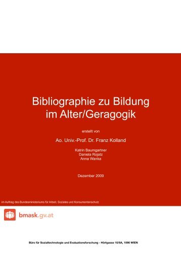 Bibliographie zu Bildung im Alter/Geragogik - Bundesministerium für ...