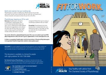 Fit for Work Leaflet - The Chartered Society of Physiotherapy