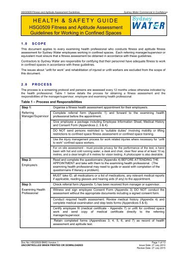 Fitness and Aptitude Assessment Guidelines - Sydney Water