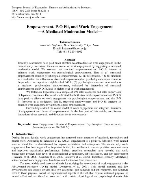 Empowerment, P-O Fit, and Work Engagement A ... - EuroJournals