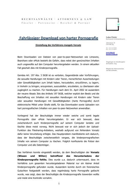 Fahrlässiger Download von harter Pornografie - FSDZ