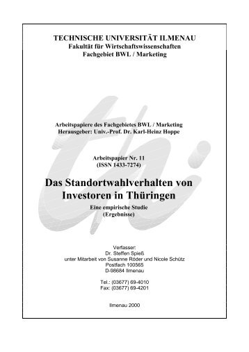 Das Standortwahlverhalten von Investoren in Thüringen