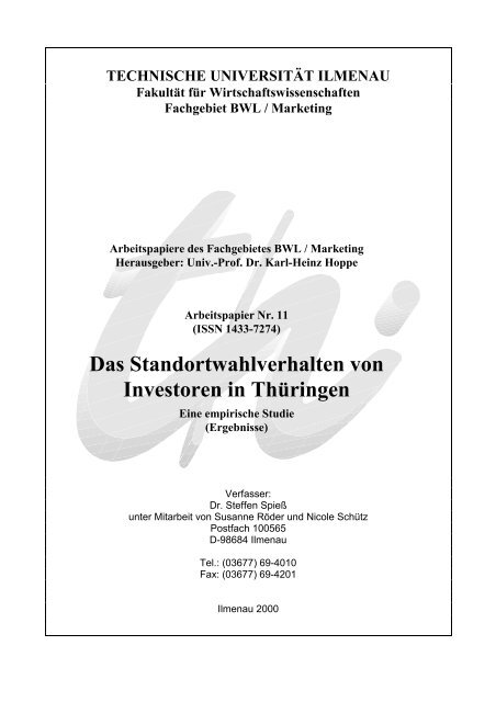 Das Standortwahlverhalten von Investoren in Thüringen