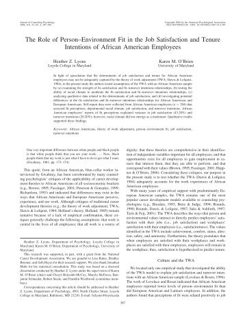 The Role of Person–Environment Fit in the Job Satisfaction and ...