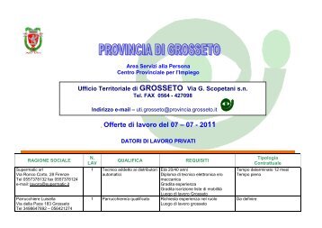 OFFERTE DI LAVORO DEL 07-07-2011 - Provincia di Grosseto