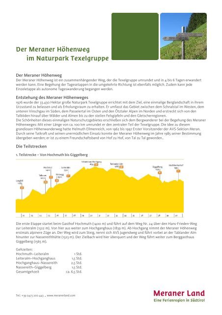 Der Meraner Höhenweg im Naturpark Texelgruppe - Intranet Dorf Tirol