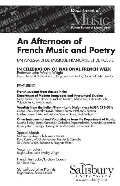 An Afternoon of French Music and Poetry - Salisbury University